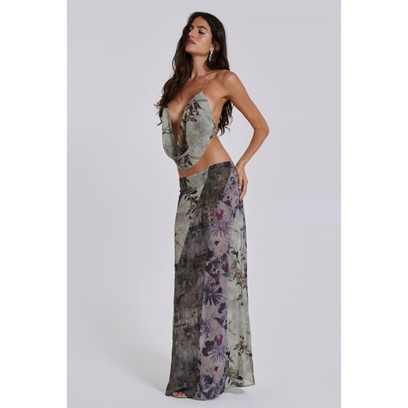 NWT Jaded London Asteria Pannelled Maxi Skirt Long Flowy Green Floral Revolve 6 - Picture 11 of 13